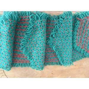 Vintage Yarn Star 4 Placemats Green Red Granny Core Handmade